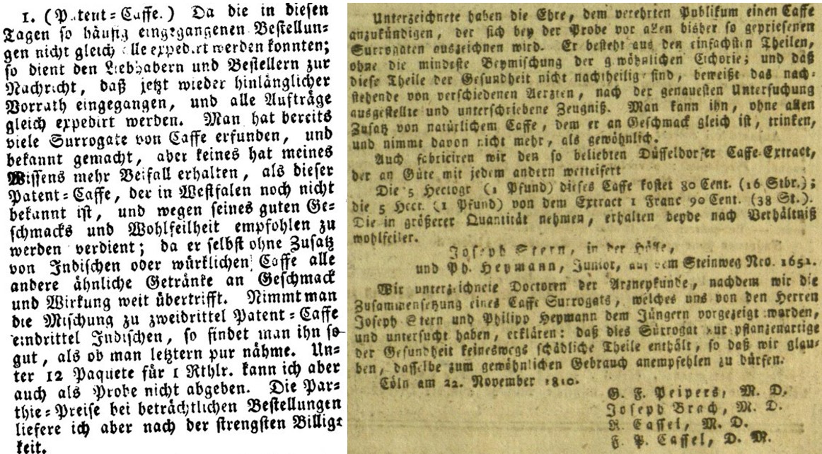 01_Muensterisches Intelligenzblatt_1808_05_27_Nr27_p266_Der Beobachter_1810_11_26_Nr2198_p911_Ersatzkaffee_Kaffeezusatz_Surrogate