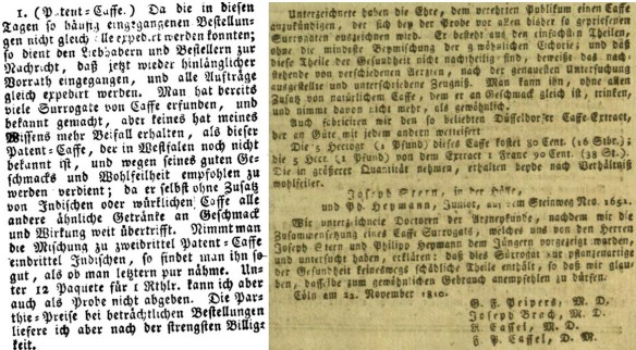 01_Muensterisches Intelligenzblatt_1808_05_27_Nr27_p266_Der Beobachter_1810_11_26_Nr2198_p911_Ersatzkaffee_Kaffeezusatz_Surrogate