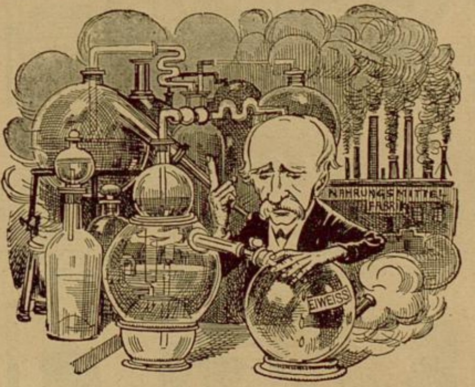 06_Des Lahrer hinkenden Boten neuer historischer Kalender_1897_p045_Synthetische-Nahrung_Berthelot_Laboratorium_Nahrungsmittelindustrie_Eiweißpraeparate
