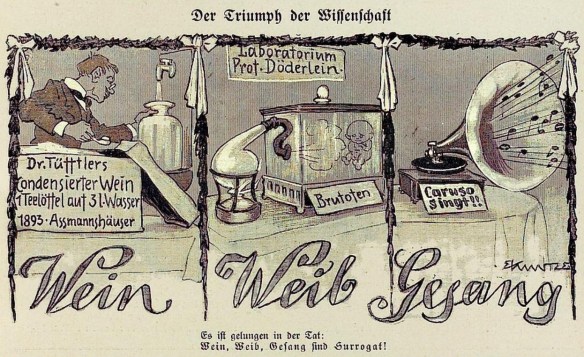 07_Kladderadatsch_065_1912_Nr40_Beibl6_p1_Surrogate_Wein_Grammophon_Caruso_Brutkasten_Kuenstliche-Befruchtung_Kunstwein