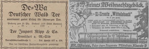 09_Anzeiger für Lebensmittelverteiler in Frankfurt a.M._02_1918_Nr01_p3_MNN_1915_12_13_Nr636_p4_Ersatzmittel_Deutscher-Tee_De-Wa_Deutscher-Wald-Tee_Eiersatz_Wittelsbach_Weiss