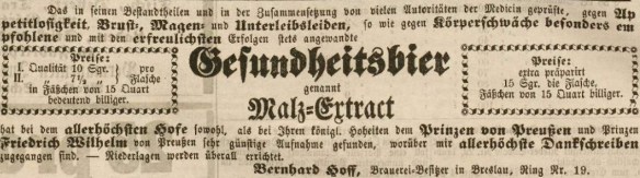 01_Schlesische Zeitung_1858_03_13_Nr121_p624_Malzextrakt_Medizinalbier_Bernhard-Hoff_Breslau