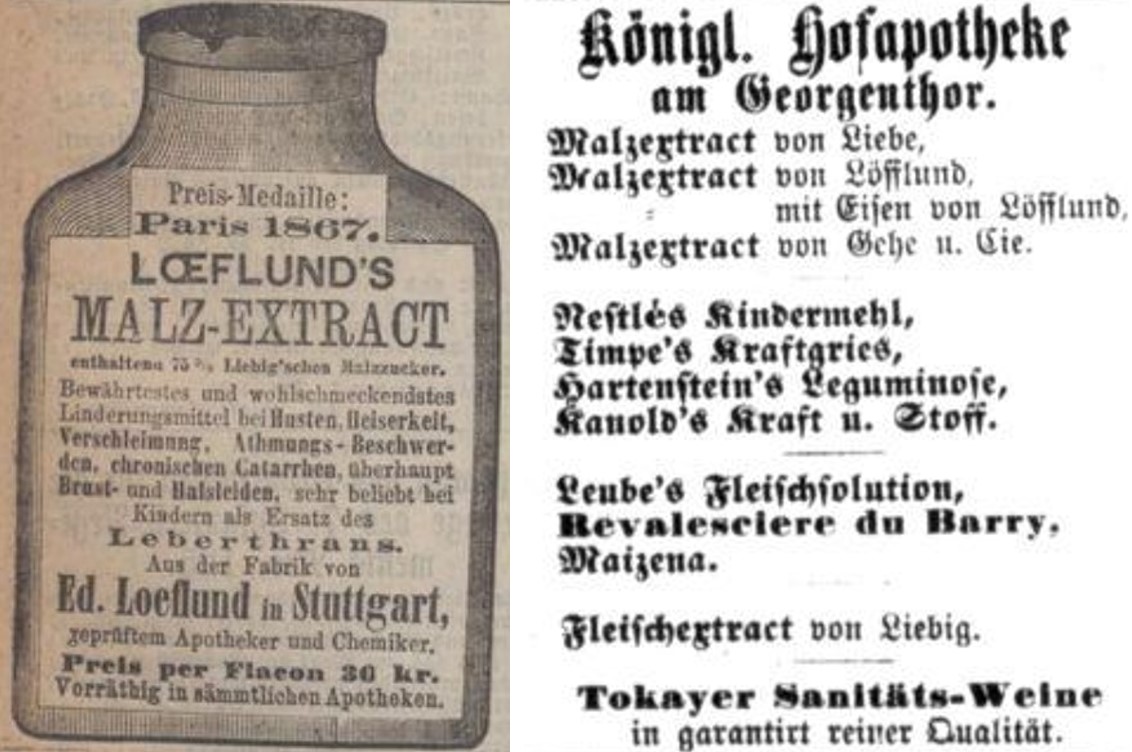 15_Schwaebische Kronik_1872_12_11_Nr294_p4413_Dresdner Journal_1878_01_29_Nr024_p0095_Malzextrakt_Loeflund_Lebertran_Stuttgart_Liebe_Gehe