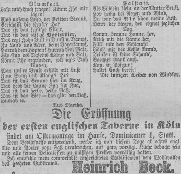 22_Koelnische Zeitung_1872_03_30_Nr090_p08_Gaststaette_Taverne_Nationale-Kueche_Ale_Großbritannien_Porter_Gedicht_Heinrich-Beck