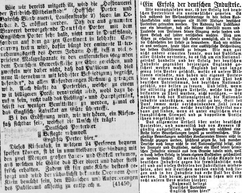 29_Berliner Boersen-Zeitung_1872_09_06_Nr416_p09_Berliner Gerichts-Zeitung_1872_12_31_Nr152_p4_Deutscher-Porter_Johann-Hoff_Louisenstrasse_Bier