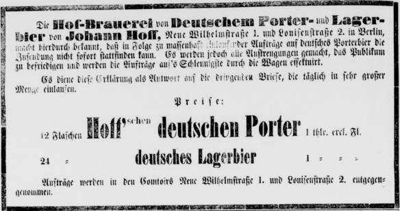 33_Koeniglich privilegierte Berlinische Zeitung_1873_01_05_Nr004_p32_Deutscher-Porter_Johann-Hoff_Lagerbier