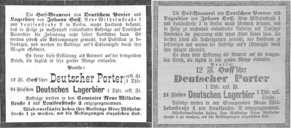 37_Zweibruecker Zeitung_1873_02_04_Nr029_p4_Koelnische Zeitung_1873_01_25_Nr025_p7_Bier_Lagerbier_Deutscher-Porter_Johann-Hoff