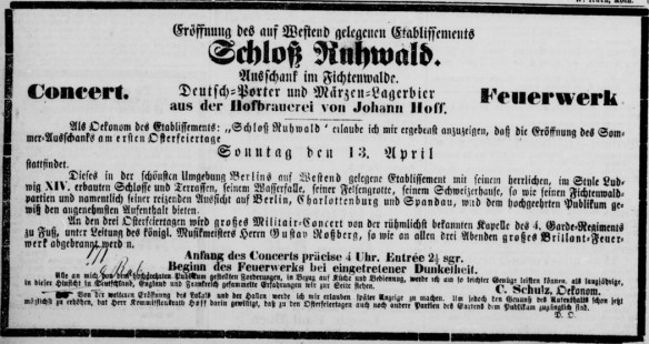 43_Koeniglich privilegierte Berlinische Zeitung_1873_04_13_Nr086_p20_Schloss-Ruhwald_Johann-Hoff_Eroeffnung_Konzert_Feuerwerk_Deutscher-Porter_Ostern
