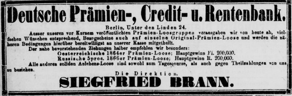 53_Koeniglich privilegierte Berlinische Zeitung_1873_07_20_Nr167_p16_Gluecksspiel_Lotterie_Praemienlose_Bank_Siegfried-Braun_Johann-Hoff
