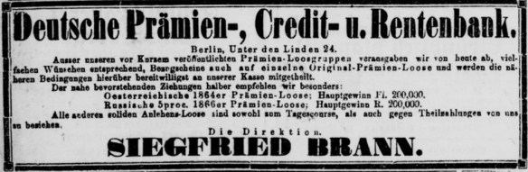 53_Koeniglich privilegierte Berlinische Zeitung_1873_07_20_Nr167_p16_Gluecksspiel_Lotterie_Praemienlose_Bank_Siegfried-Braun_Johann-Hoff