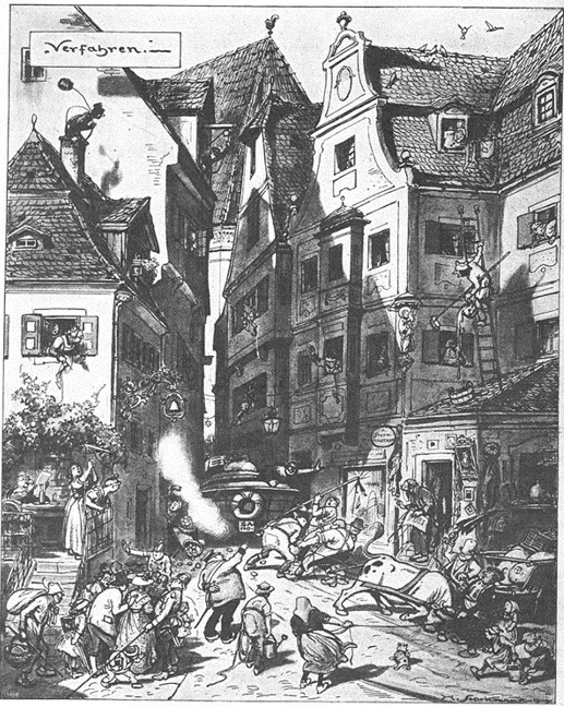 05_Fliegende Blaetter_131_1909_p070_Kleinstadt_Moderne_Automobile_Kleinstadt