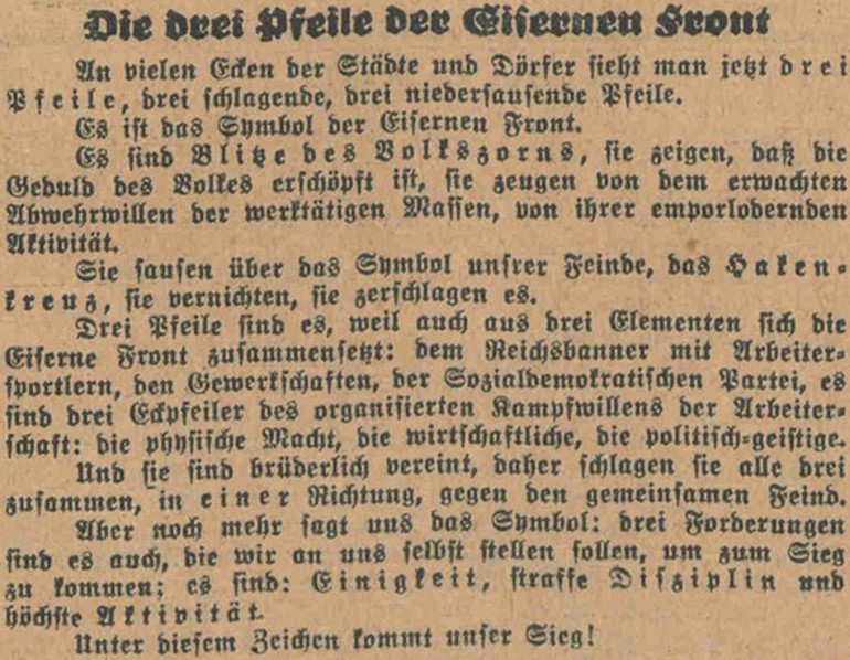 09_Das Reichsbanner_09_1932_03_27_Nr13_p097_Eiserne-Front_Dreipfeil_Symbolkampf