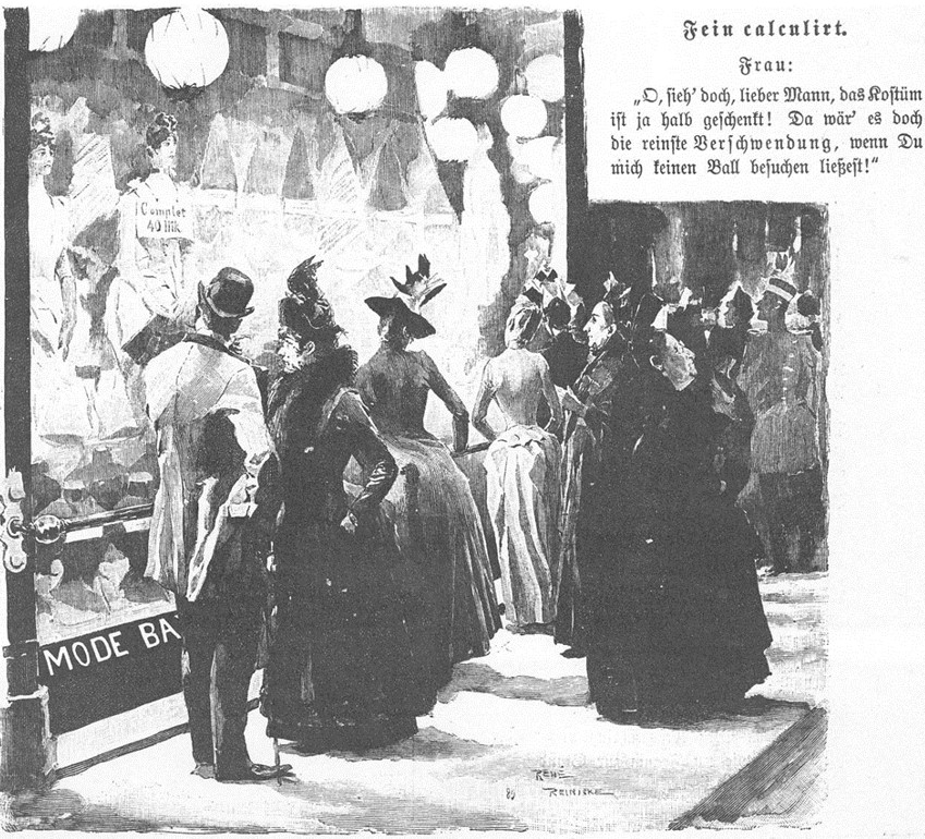 10_Fliegende Blaetter_091_1889_p209_Bazar_Schaufenster_Modewaren_Kommerzialisierung_Mann-Frau