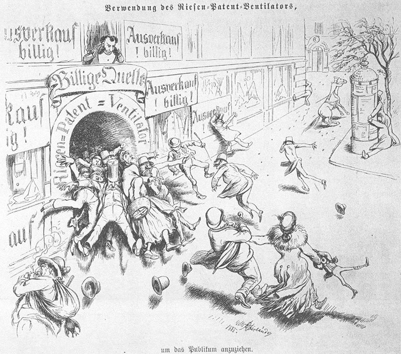 19_Fliegende Blaetter_084_1886_p060_Kommerzialisierung_Billig_Ausverkauf_Spezialgeschaeft_Reklame_Antisemitismus_Konsumenten