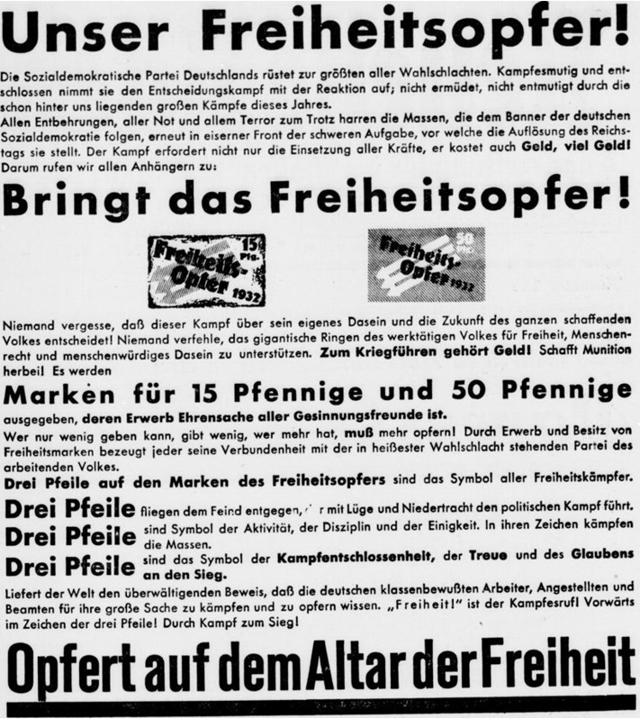 25_Neueste Nachrichten_1932_06_14_Nr137_p2_Eiserne-Front_Freiheitsopfer