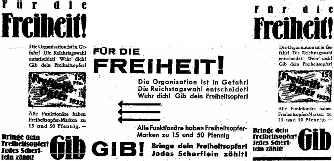 26_Der Proletarier_41_1932_p154_Metallarbeiter-Zeitung_50_1932_p154_Holzarbeiter Zeitung_40_1932_p192_Eiserne-Front_Freiheitsopfer_Reichstagswahl