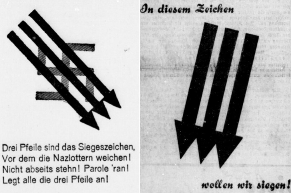 38_Rheinisches Signal_1932_07_02_Nr25_p01_Volkswacht - Essen_1932_07_01_Nr152_p2_Eiserne-Front_Dreipfeil