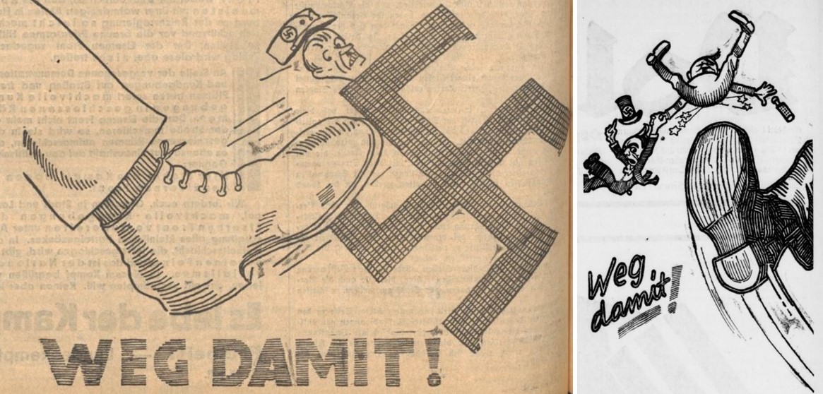 46_Der Volksfreund_1932_07_19_Nr166_p02_Volksblatt - Solingen_1932_06_30_Nr177_p2_Eiserne-Front_Hakenkreuz_NSDAP