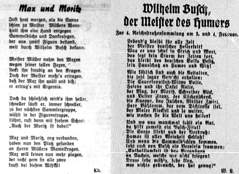 29_Muensterischer Anzeiger_1940_2_3_Nr33_p3_Gladbecker Volkszeitung_1940_2_4_Nr34_p3_WHW_Reichsstrassensammlung_Gedicht_Max-und-Moritz_Wilhelm-Busch