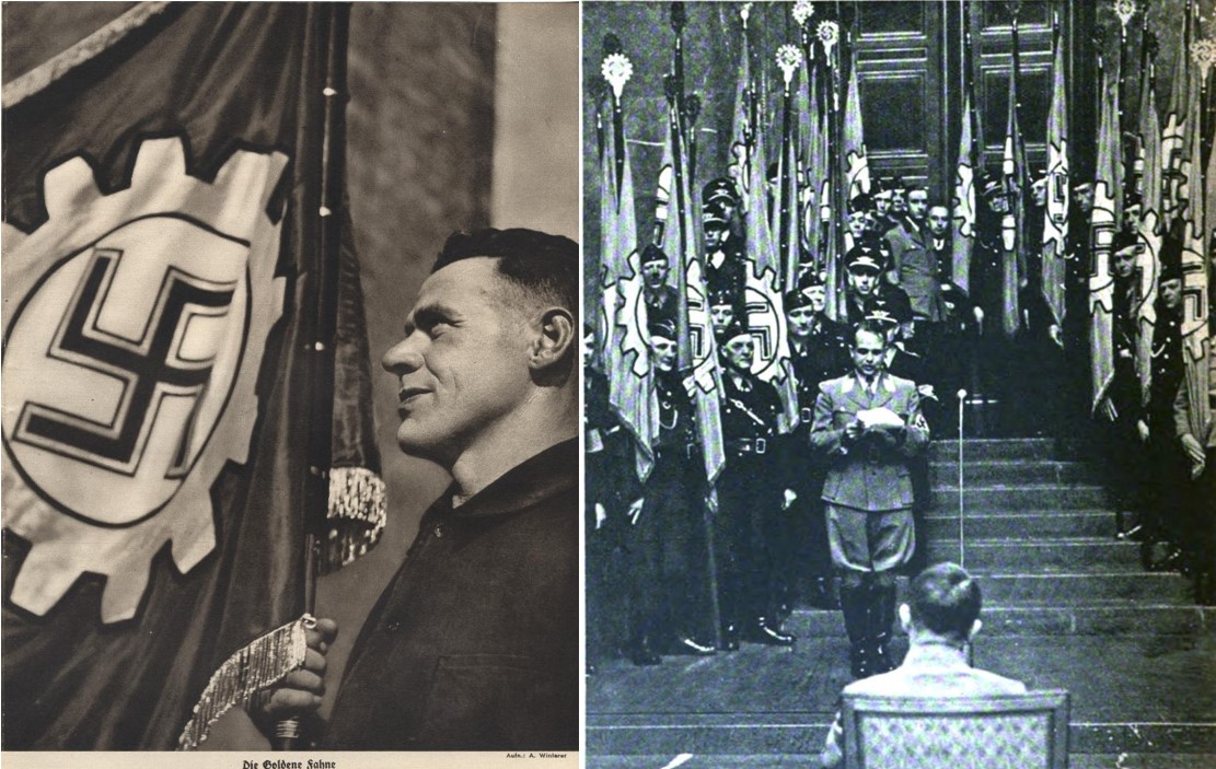 08_Der Schulungsbrief_05_1938_np204_Arbeitertum_09_1939-40_Nr05_p4_DAF_Leistungskampf-der-deutschen-Betriebe_NS-Musterbetrieb_Goldene-Fahne_Hupfauer_Hitler