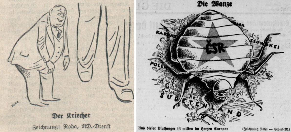16_Arbeitersturm_1938_06_28_Nr090_p5_Die Glocke_A_1938_09_25_Nr261_p8_Franz-Roha_Kriecher_Spiesser_Tschechoslowakei_Wanze_Antislavismus_Sudetenland