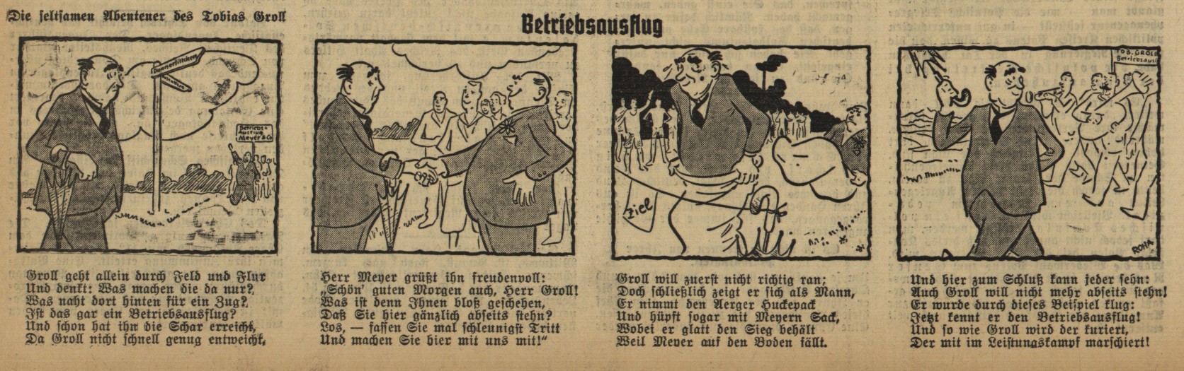 22_Bergedorfer Zeitung_1938_08_12_Nr187_p06_Tobias-Groll_Betriebsausflug_Franz-Roha_Leistungskampf-der-deutschen-Betriebe_Comic