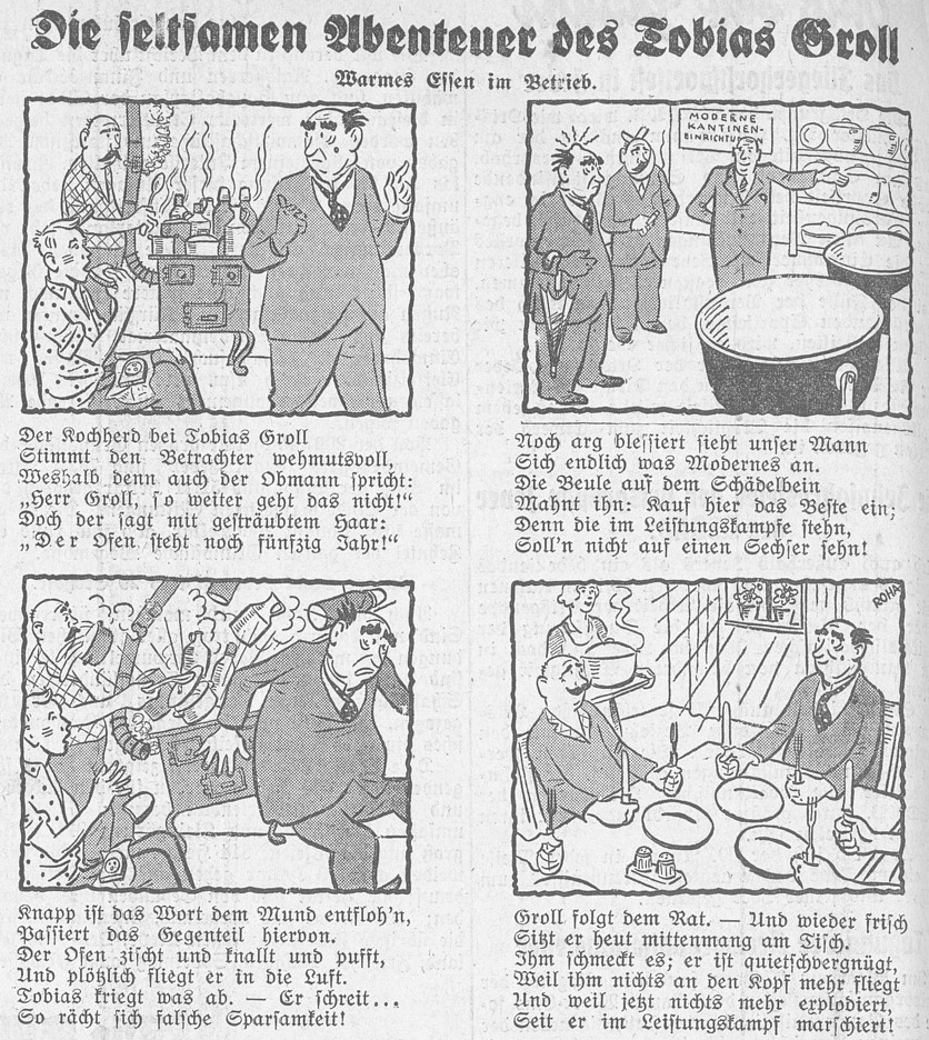 24_Jeversches Wochenblatt_1938_08_10_Nr181_p4_Tobias-Groll_Warmes-Essen-im-Betrieb_DAF_Franz-Roha_Leistungskampf-der-deutschen-Betriebe_Comic