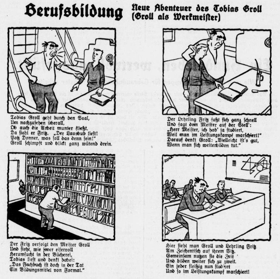 30_Muensterischer Anzeiger_1938_09_21_Nr436_p6_Tobias-Groll_Berufsbildung_Franz-Roha_Leistungskampf-der-deutschen-Betriebe_Comic