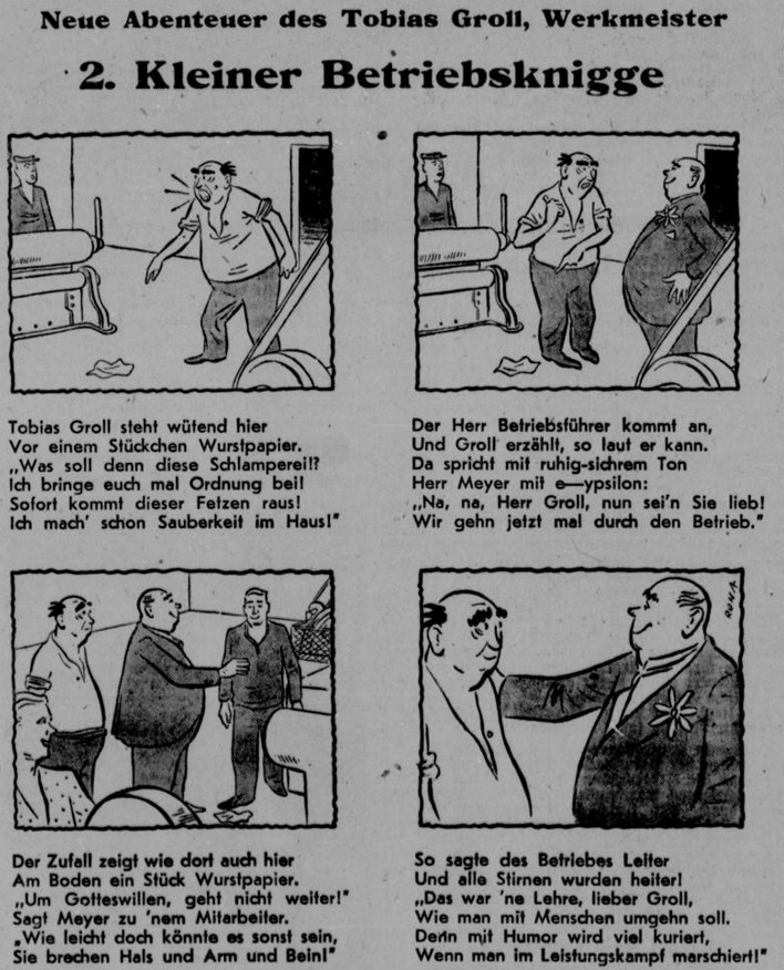 31_Herner Zeitung_1938_09_22_Nr222_p4_Tobias-Groll_Betriebsknigge_Franz-Roha_Leistungskampf-der-deutschen-Betriebe_Comic