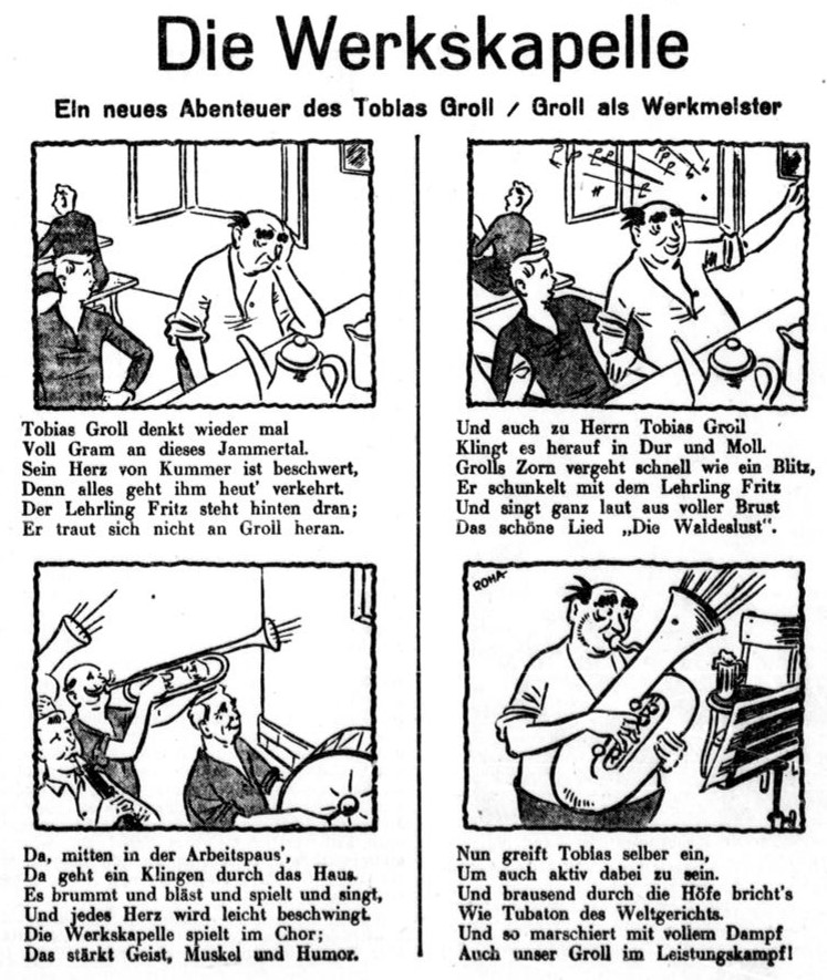 34_Lippische Staatszeitung_1938_10_18_Nr287_p05_Tobias-Groll_Werkskapelle_Franz-Roha_Leistungskampf-der-deutschen-Betriebe_Comic