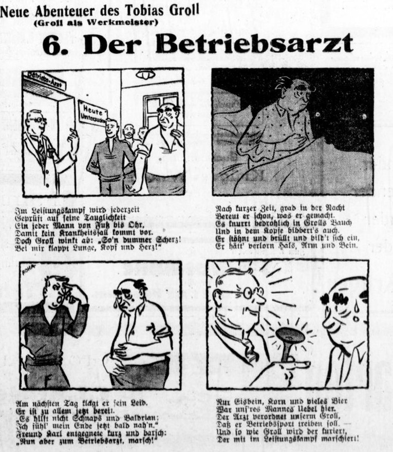 35_Wittener Tageblatt_1938_12_29_Nr304_p5_Tobias-Groll_Betriebsarzt_Franz-Roha_Leistungskampf-der-deutschen-Betriebe_Comic