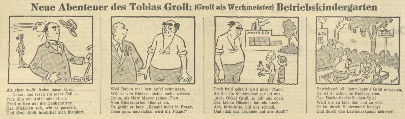 36_Der oberschlesische Wanderer_1938_11_09_Nr309_p08_Tobias-Groll_Betriebskindergarten_Franz-Roha_Leistungskampf-der-deutschen-Betriebe_Comic