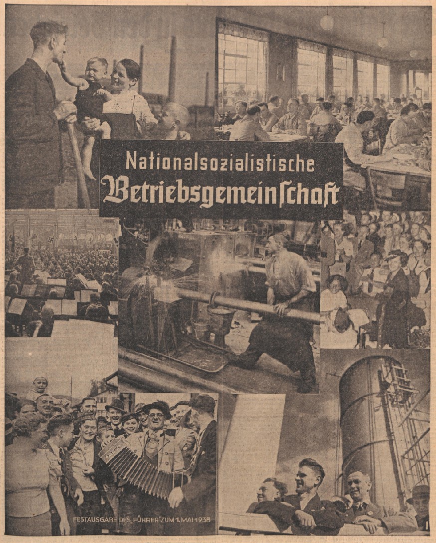 41_Der Fuehrer_1938_05_01_Nr118_p01_Volksgemeinschaft_Betriebsgemeinschaft_Betriebliche-Sozialpolitik_Werkskapelle_Freizeit_Kantine_Produktionsstaetten